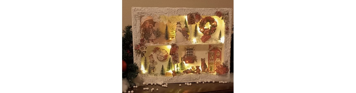 Χριστουγεννιάτικη φωτιζόμενη κατασκευή σε τελάρο