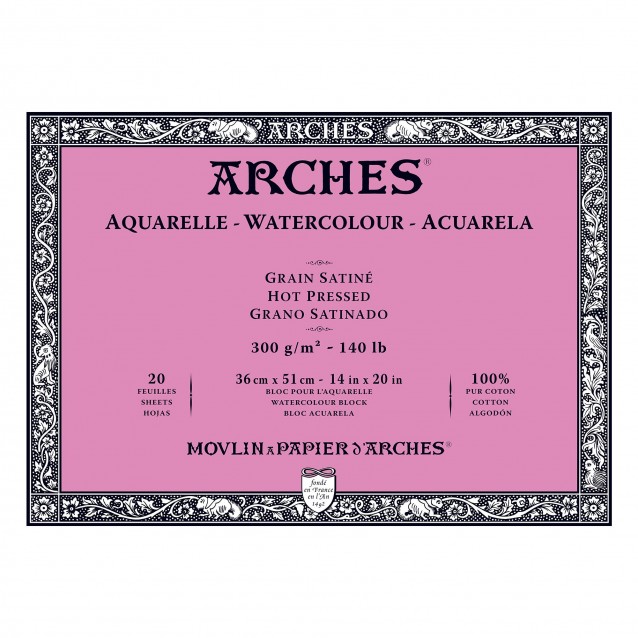 Arches Μπλοκ Ακουαρέλας Hot Pressed (Satine) 300gr 36x51cm 20 φύλλων