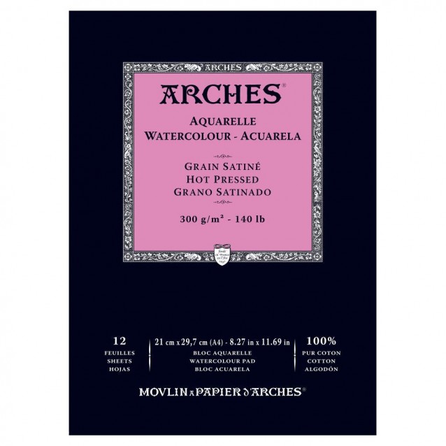 Arches Μπλοκ Ακουαρέλας Hot Pressed (Satine) 300gr A4 (21x29,7cm) 12 Φύλλων