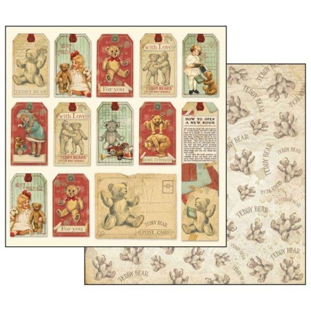 Stamperia Χαρτί Scrapbooking 30,5x30,5cm Διπλής Όψης Teddy Bear Tag