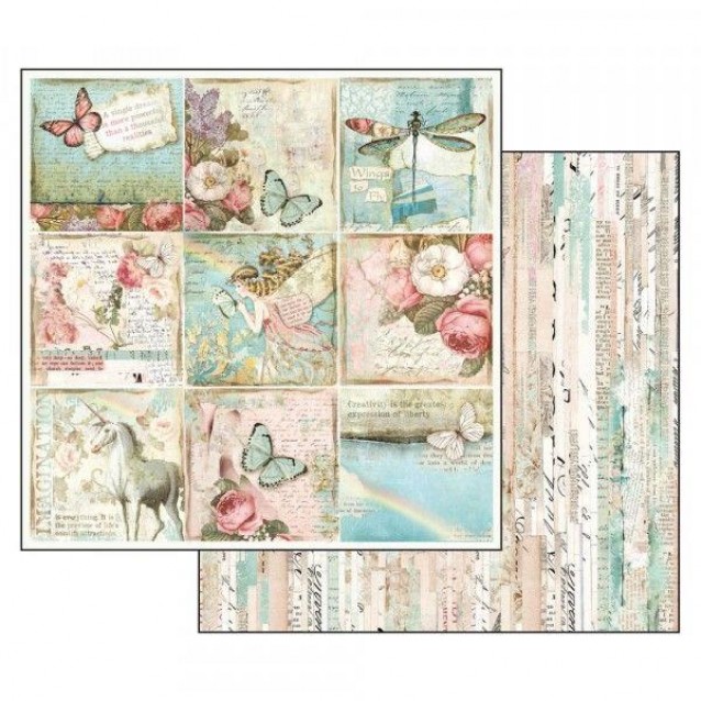 Stamperia Χαρτί Scrapbooking 30,5x30,5cm Διπλής Όψης Wonderland Butterflies and Unicorns Cards