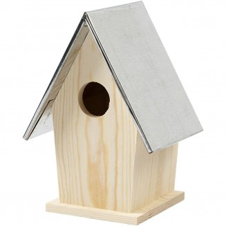 Bird box with zinc roof, size 13.5x11x19cm