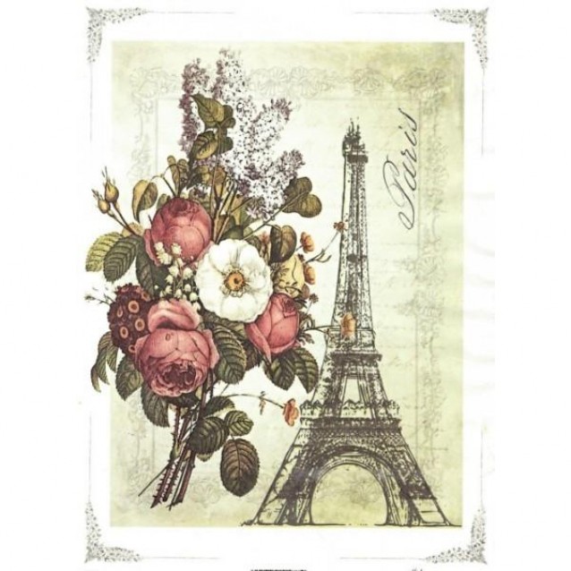 Itd. Collection Ριζόχαρτο Decoupage A4 (21x29,7cm) Flowers And Eiffel Tower