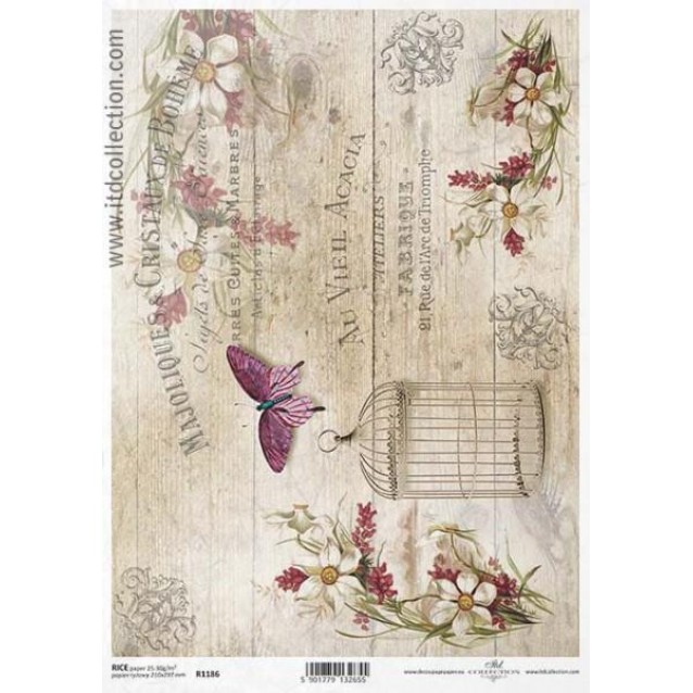Itd. Collection Ριζόχαρτο Decoupage A4 (21x29,7cm) Vintage Butterflies And Flowers