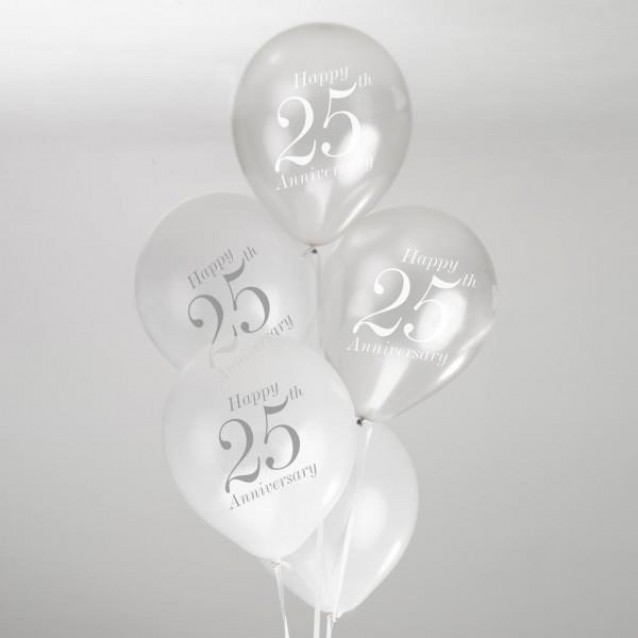 Neviti 8 Μπαλόνια 25th Anniversary Vintage Romance Λευκό/Ασημί