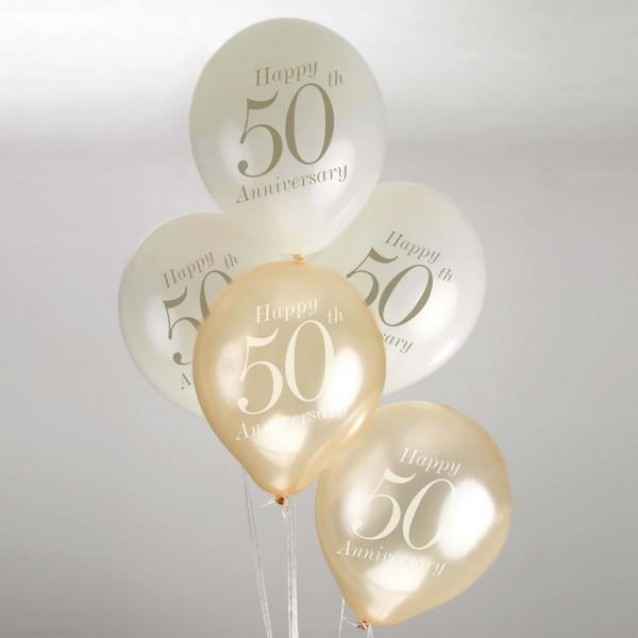 Neviti 8 Μπαλόνια 50th Anniversary Vintage Romance Εκρού/Χρυσό