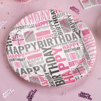 Neviti 8 Πιάτα Happy Birthday Ροζ