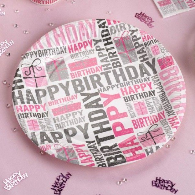 Neviti 8 Πιάτα Happy Birthday Ροζ