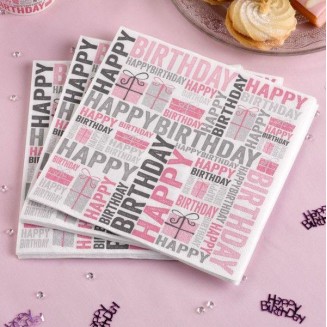 Neviti 20 Χαρτοπετσέτες Happy Birthday Ροζ