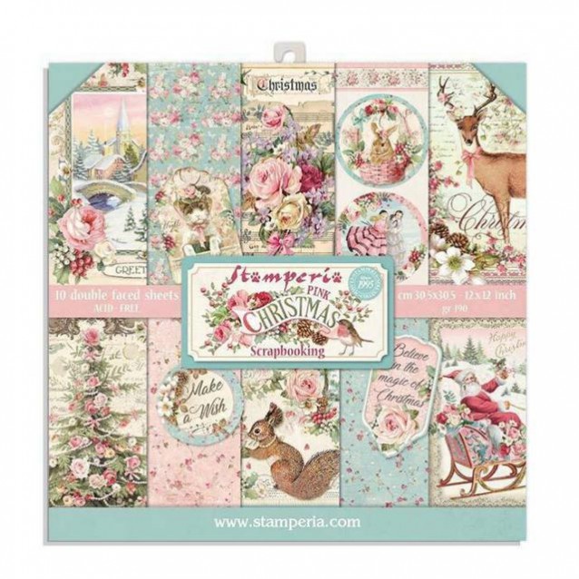 Stamperia 10 Χαρτιά Scrapbooking 20,3x20,3cm Διπλής Όψης Pink Christmas