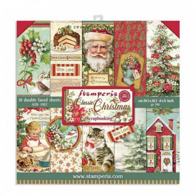 Stamperia 10 Χαρτιά Scrapbooking 20,3Χ20,3 cm Διπλής Όψης Classic Christmas