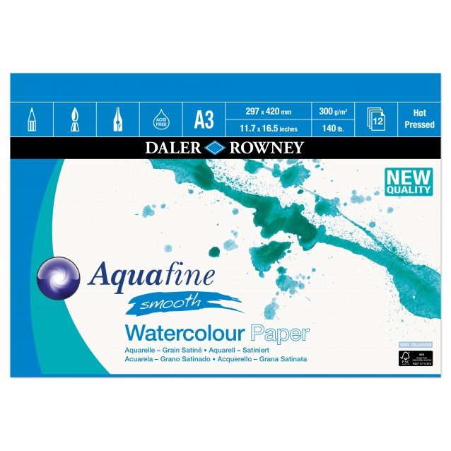 Daler Rowney Μπλοκ Ακουαρέλας Aquafine 12Φ A3 (29,7x42 cm) 300gr Hot Pressed