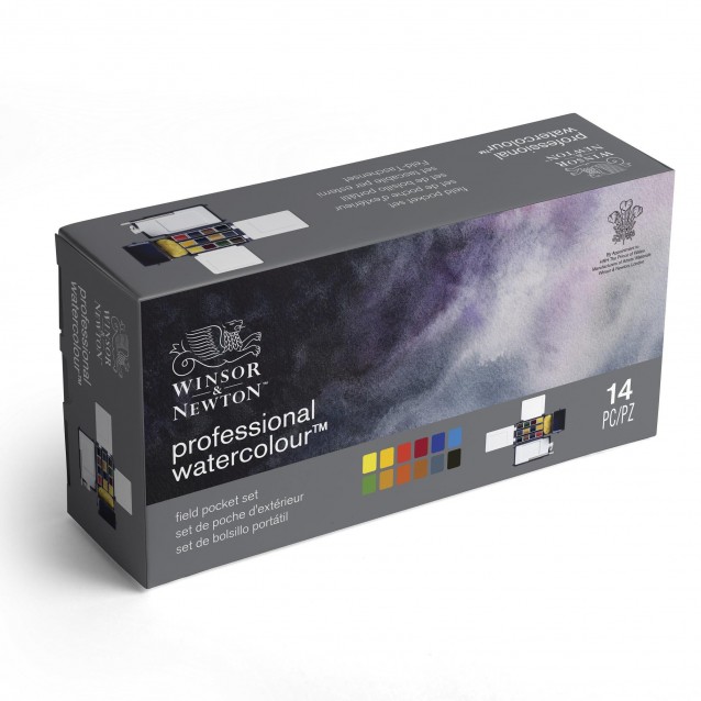Winsor & Newton Professional Watercolor Field Box με 12 Half Pans, Πινέλο και Σφουγγαράκι