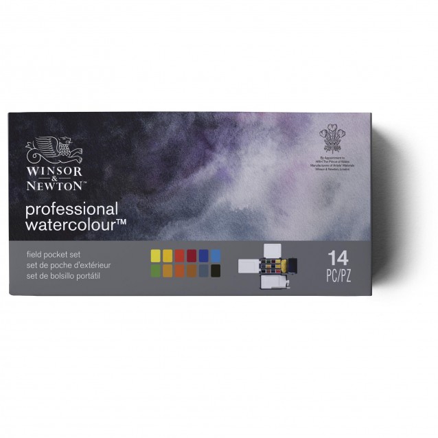 Winsor & Newton Professional Watercolor Field Box με 12 Half Pans, Πινέλο και Σφουγγαράκι