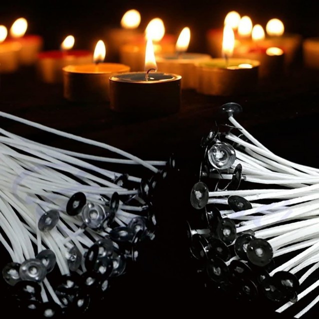 10 Κερωμένα Φυτίλια 15cm με Βάση (για Κερί Διαμέτρου έως 8-9 cm)