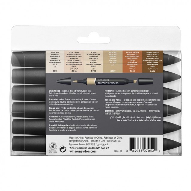 Winsor & Newton 6 Μαρκαδόροι Promarker Brush Χρώμα Δέρματος