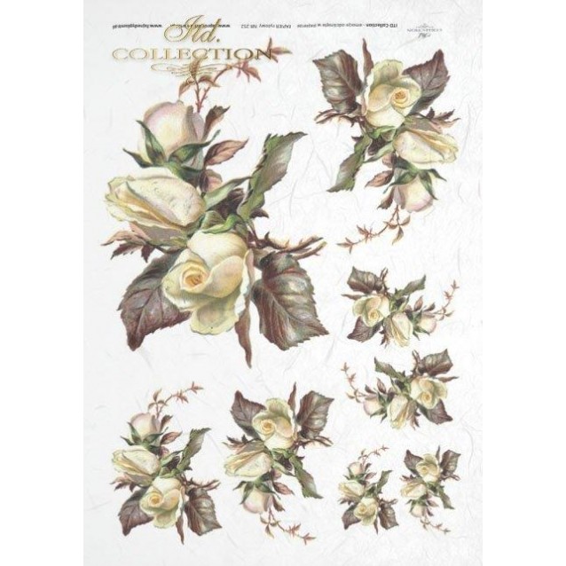 Itd. Collection Ριζόχαρτο Decoupage A4 (21x29,7cm) White Roses in Bouquets