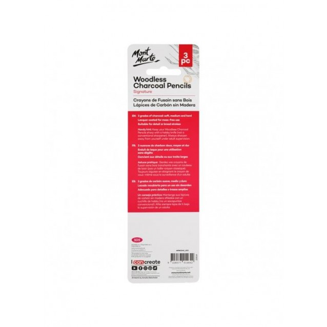 Mont Marte 3 Μασίφ Κάρβουνα σε Σχήμα Μολυβιού Soft-Medium-Hard