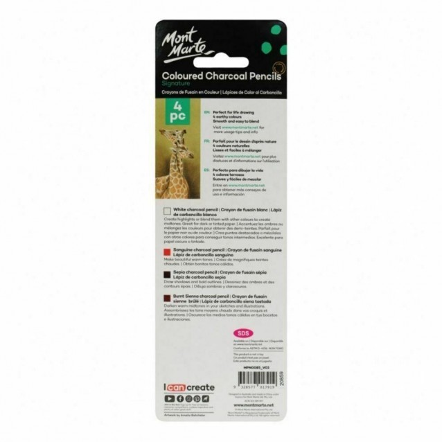 Mont Marte 4 Μολυβοκάρβουνα (Sanguine-Sepia-White-Burnt Sienna)