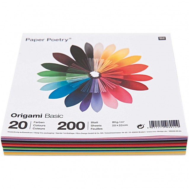 Rico Design 200 Χαρτάκια Οριγκάμι 20x20cm 80gr 20 χρώματα FSC