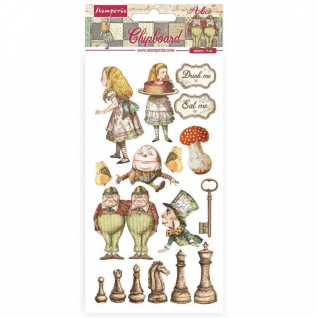 Stamperia Έγχρωμα Αυτοκόλλητα Διακοσμητικά Chipboard 15x30cm Alice Looking Glass