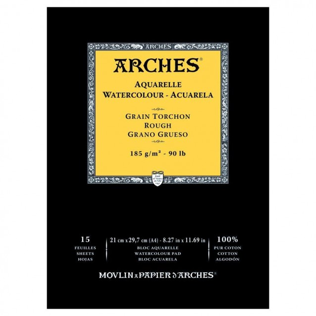 Arches Μπλοκ Ακουαρέλας Rough Grain (Τραχύ) 185gr A4 (21x29,7cm) 15 Φύλλων