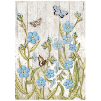 Stamperia Ριζόχαρτο Decoupage A4 (21x29,7cm) Romantic Garden House blue flowers and butterfly