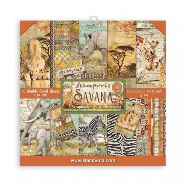 Stamperia 10 Χαρτιά Scrapbooking 30,5x30,5cm Διπλής Όψης Savana