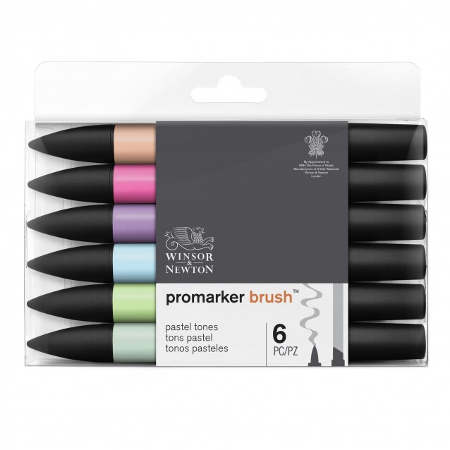 Winsor & Newton 6 Μαρκαδόροι Promarker Brush Pastel Tones
