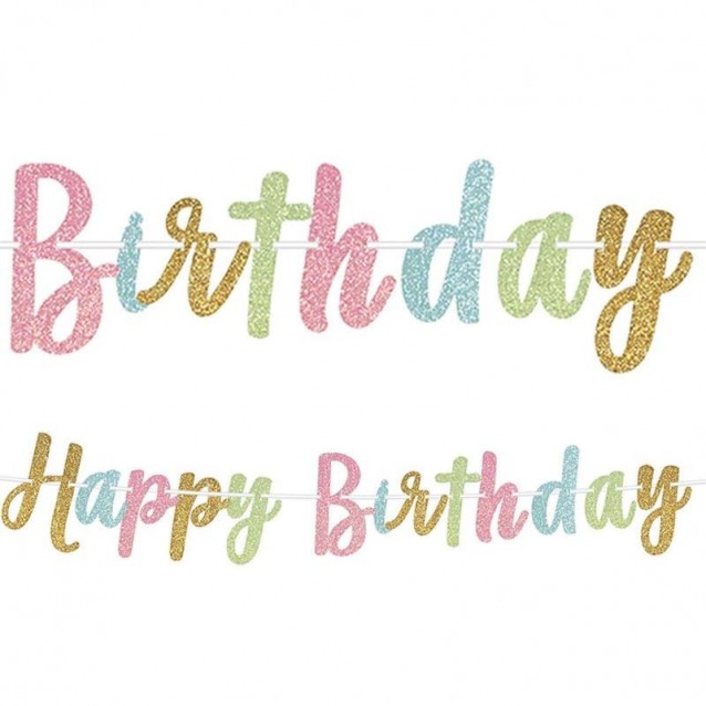 Amscan Γιρλάντα 365cm με γράμματα Glitter Happy Birthday