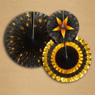 Neviti 3 Χάρτινες Βεντάλιες Black & Gold