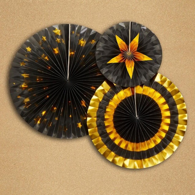 Neviti 3 Χάρτινες Βεντάλιες Black & Gold