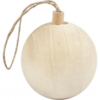 Christmas ball of light wood with hanging string D:5,5cm