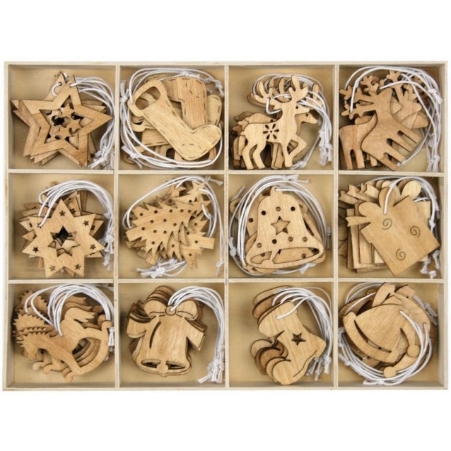 Ξύλινα Κρεμαστά Χριστουγεννιάτικα Διακοσμητικά 5cm