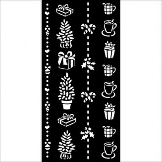 Stamperia Χονδρό Στένσιλ 0,5mm 12X25cm Christmas Border Gift and Cups