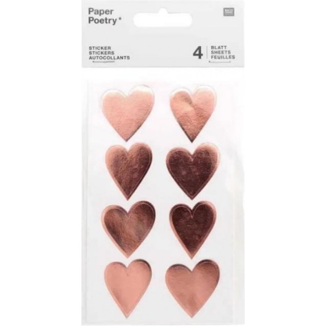 Rico Design 4 φύλλα Αυτοκόλλητα Καρδιές Χρυσό - Ροζ FSC