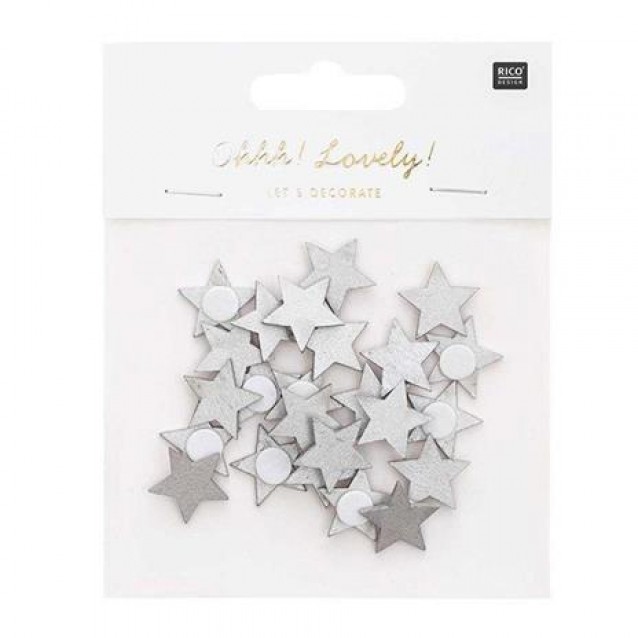 Rico Design 24 Ξύλινα Ασημένια Αστεράκια με Αυτοκόλλητο