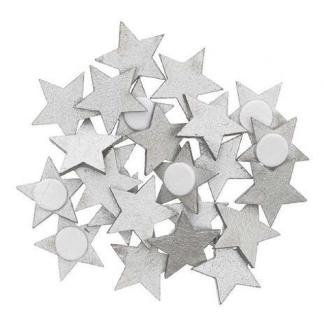 Rico Design 24 Ξύλινα Ασημένια Αστεράκια με Αυτοκόλλητο