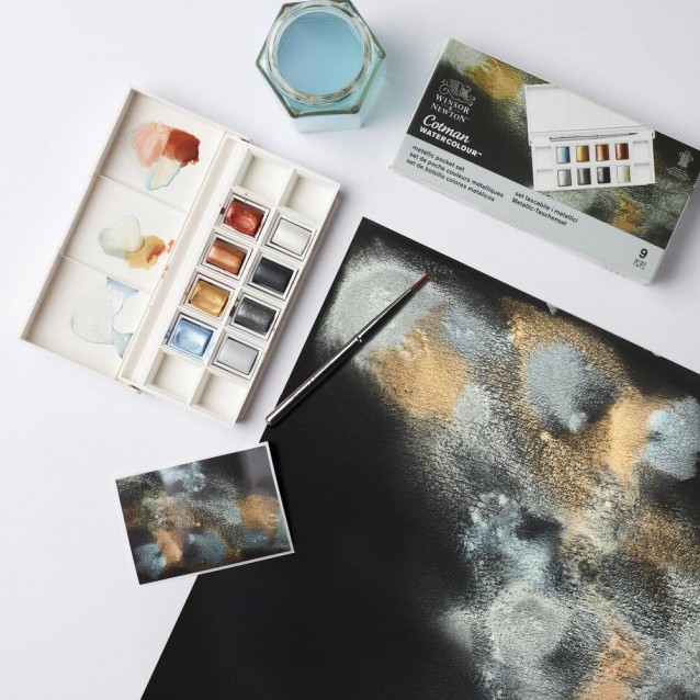 Winsor & Newton Cotman Κασετίνα με 8 Πλακάκια Ακουαρέλας & Πινέλο Metallic