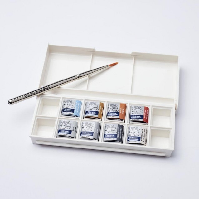 Winsor & Newton Cotman Κασετίνα με 8 Πλακάκια Ακουαρέλας & Πινέλο Metallic