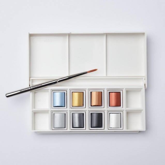 Winsor & Newton Cotman Κασετίνα με 8 Πλακάκια Ακουαρέλας & Πινέλο Metallic