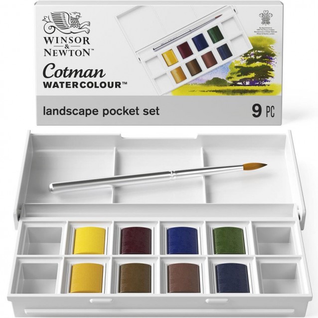 Winsor & Newton Cotman Κασετίνα με 8 Πλακάκια Ακουαρέλας & Πινέλο Landscape