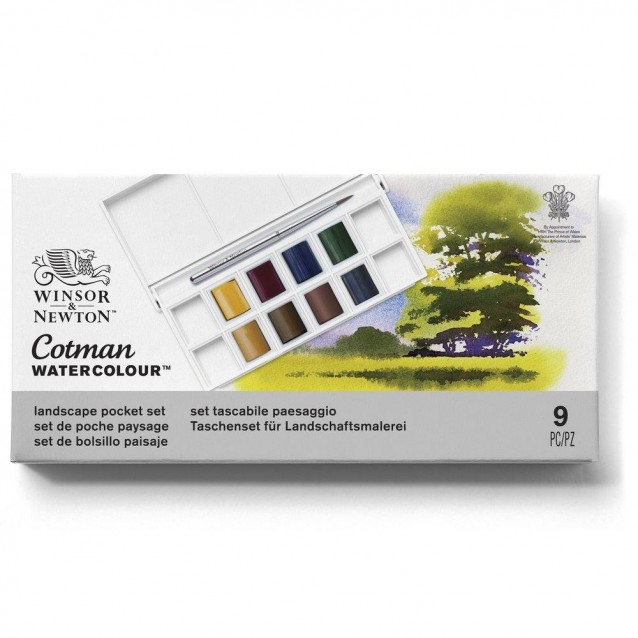 Winsor & Newton Cotman Κασετίνα με 8 Πλακάκια Ακουαρέλας & Πινέλο Landscape