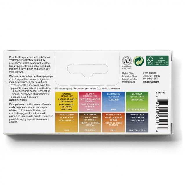 Winsor & Newton Cotman Κασετίνα με 8 Πλακάκια Ακουαρέλας & Πινέλο Landscape