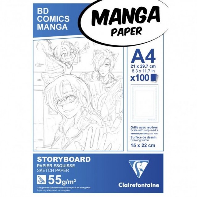 Clairefontaine Μπλοκ Manga Storyboard με Πλαίσιο 100 φύλλων A4 (21x29,7cm) 55gr