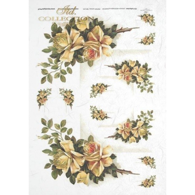 Itd. Collection Ριζόχαρτο Decoupage A4 (21x29,7cm) Frame And Roses in Bouquets