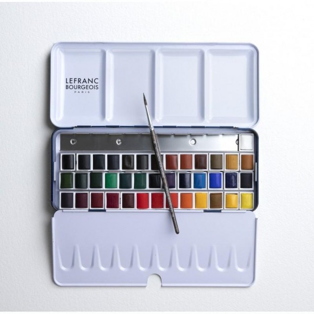 Lefranc & Bourgeois Μεταλλική Κασετίνα με 40 Fine Half Pans Ακουαρέλας & Πινέλο