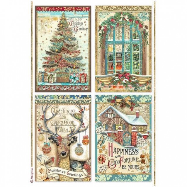Stamperia Ριζόχαρτο Decoupage A4 (21X29,7cm) Christmas Greetings 4 Cards