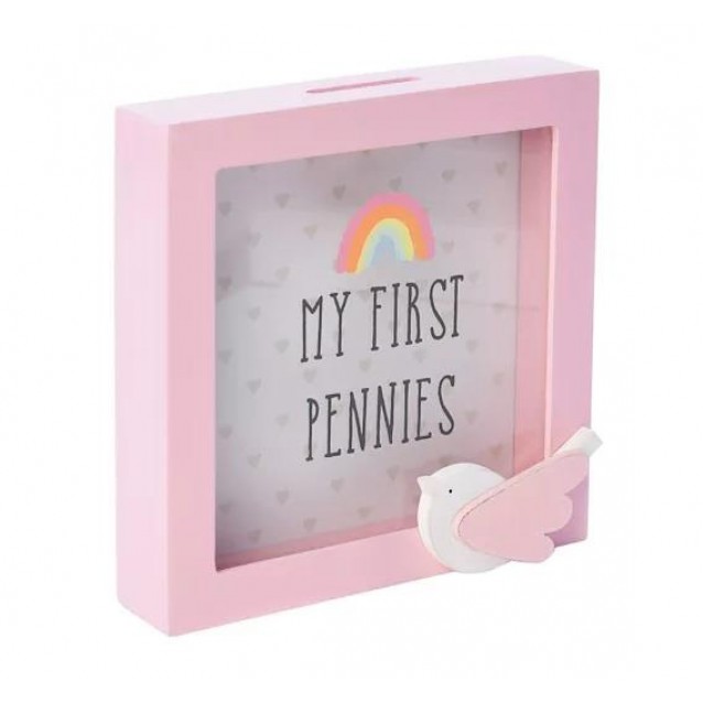 Petit Cheri Κορνίζα Κουμπαράς με Ροζ Πουλάκι My First Pennies