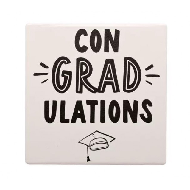 Hullabaloo Graduation Λευκό Κεραμικό Σουβέρ με Βάση Φελλού Congradulations